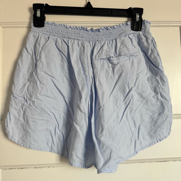 Aerie Light Powder Blue Linen Blend Pull On Shorts Elastic Waist Sz Med Pockets - Picture 2 of 4